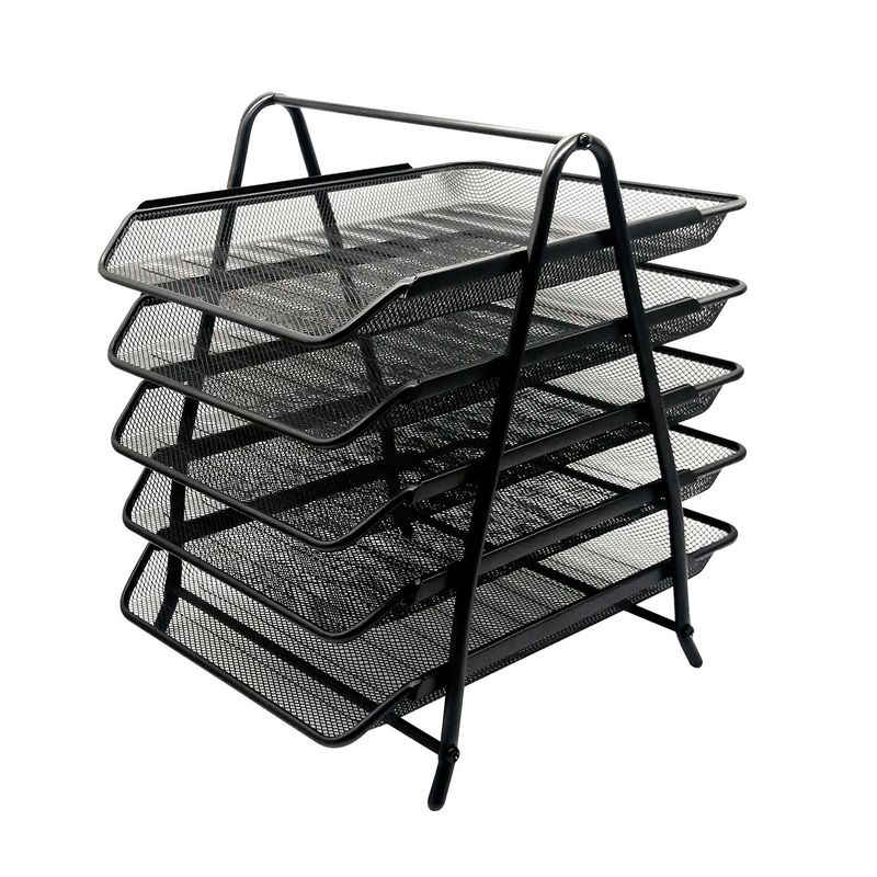 48763 - CHAROLA OFICIO 5 NIVELES MALLA METALICA NEGRO