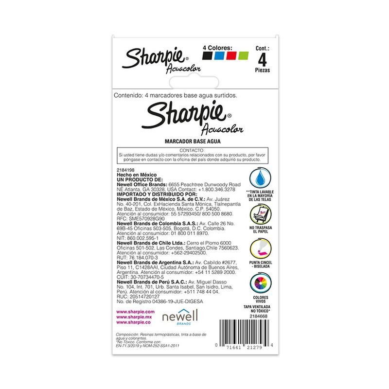 49892 - MARCADOR BASE AGUA CON 4PZAS ACUACOLOR
