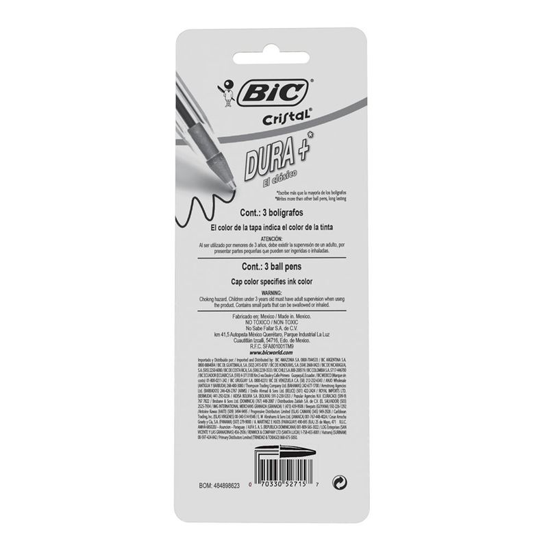 50389 - BOLIGRAFO MEDIANO SURTIDOS BIC CRISTAL BLT C/3 PZS