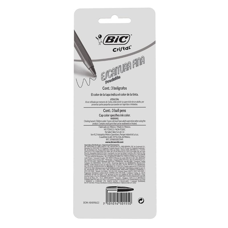 50392 - BOLIGRAFO FINO SURTIDOS BIC CRISTAL BLT C/3 PZS
