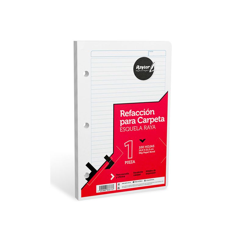 48575 - HOJAS PARA CARPETA ESQUELA 100H RAYAS RAYTER