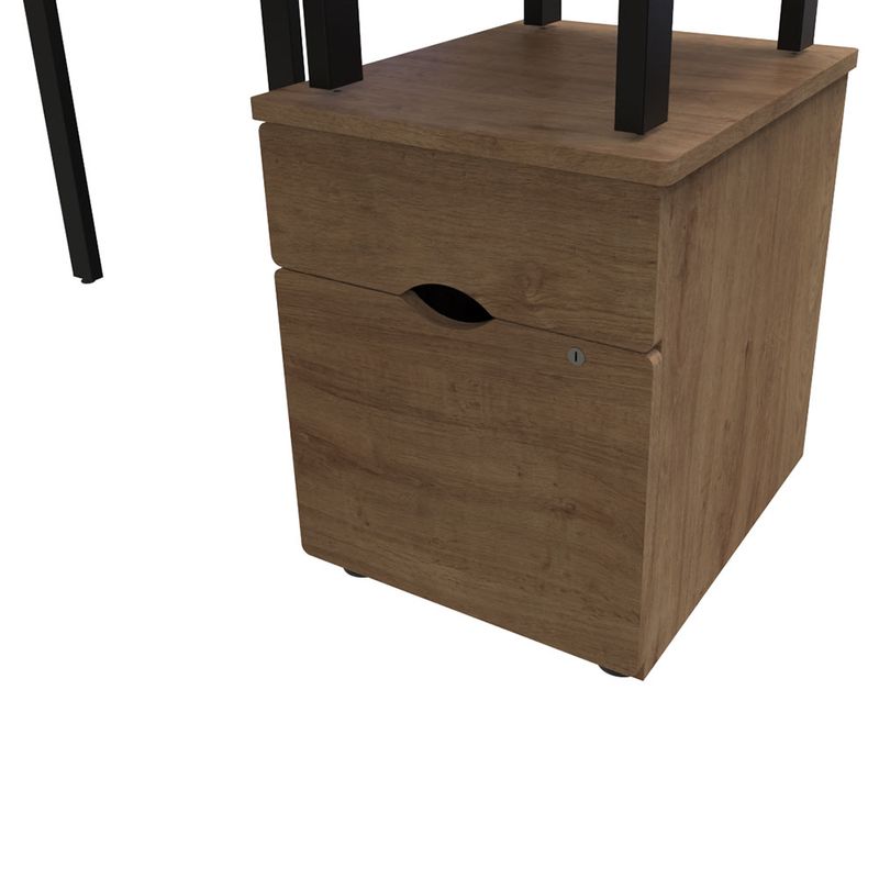 50704 - ESCRITORIO TIPO L THORINO CON ARCHIVERO EUCALIPTO CON ESTRUCTURA NEGRA 1 40 X 1 40