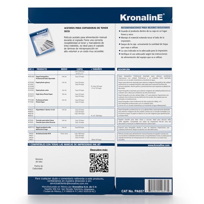 51205 - ACETATO CARTA C/50PZAS KRONALINE