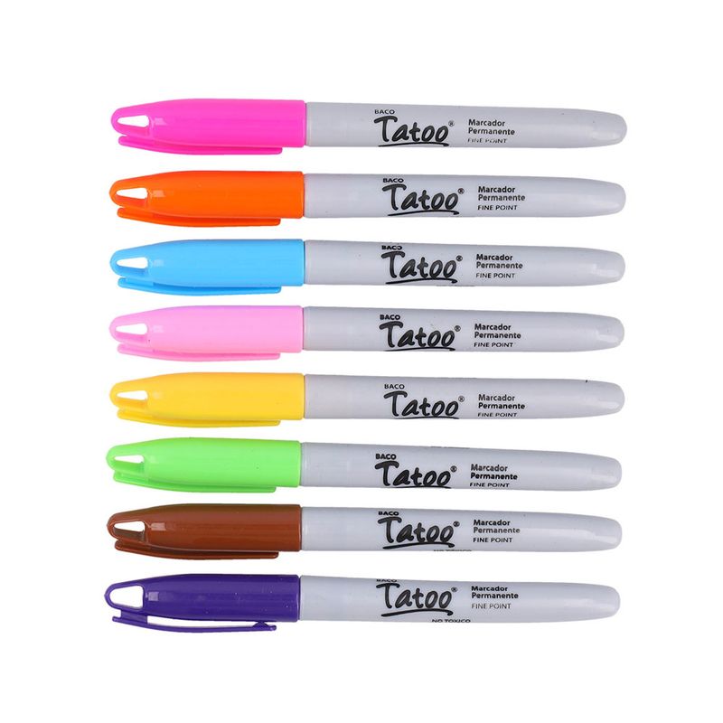 51293 - MARCADOR PERMANENTE FINO CON 8 COLS TATOO