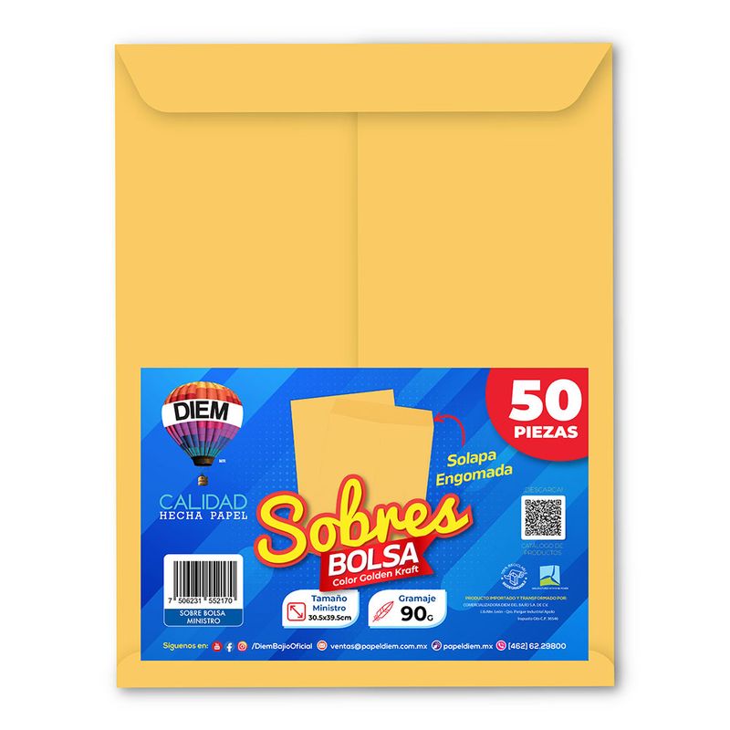 51333 - SOBRE BOLSA GOLDEN 90GR MINISTRO (LEGAL) ENGOMADO CON 50