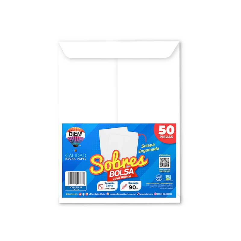 51337 - SOBRE BOLSA BLANCO 90GR CARTA CON 50