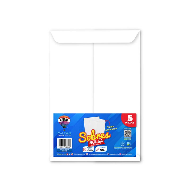 51342 - SOBRE BOLSA BLANCO 90G OFICIO C/5 PZAS