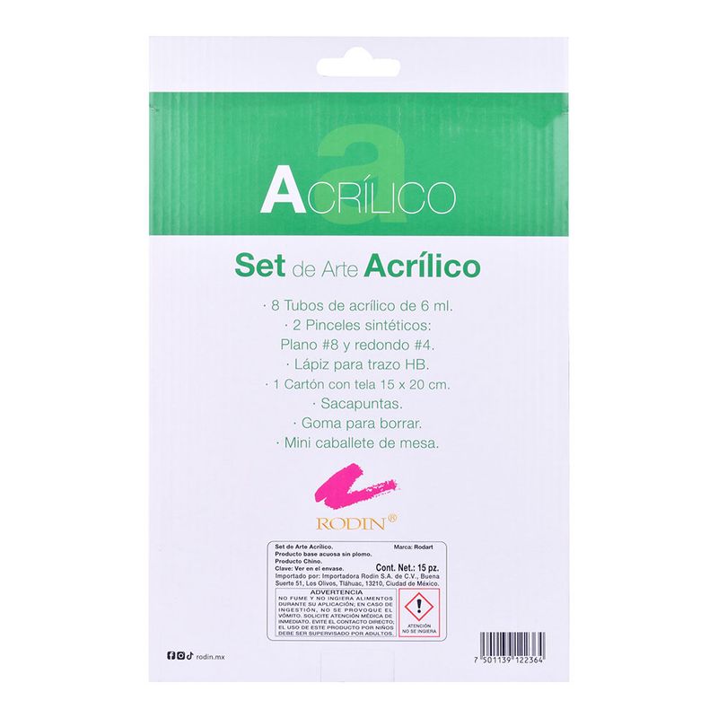 52078 - SET DE ARTE ACRILICO RODART 15 PZAS