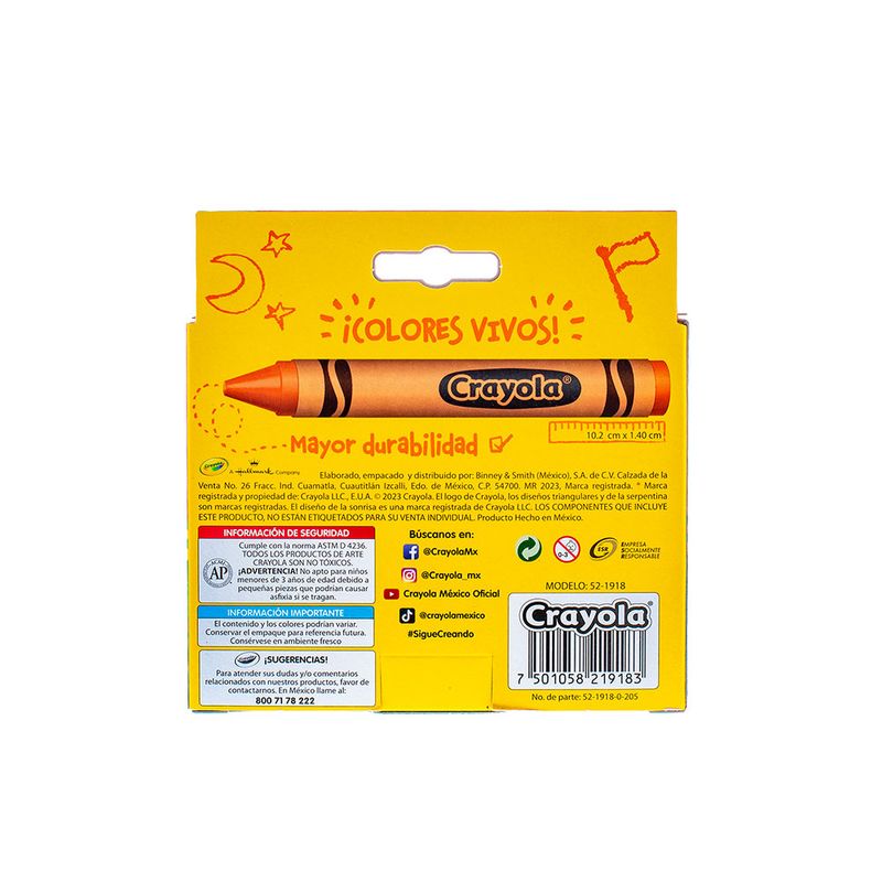 52193 - CRAYON REDONDO EXTRA JUMBO CON 18 CRAYOLAS
