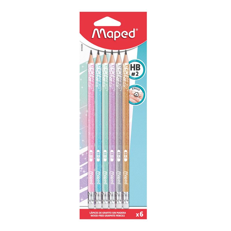 52460 - LAPIZ GRAFITO CON GOMA #2 TRIANGULAR BLACK'PEPS GLITTER BLT C/6