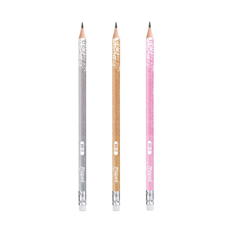 52546 - LAPIZ GRAFITO CON GOMA #2 TRIANGULAR BLACK'PEPS GLITTER BLT C/6