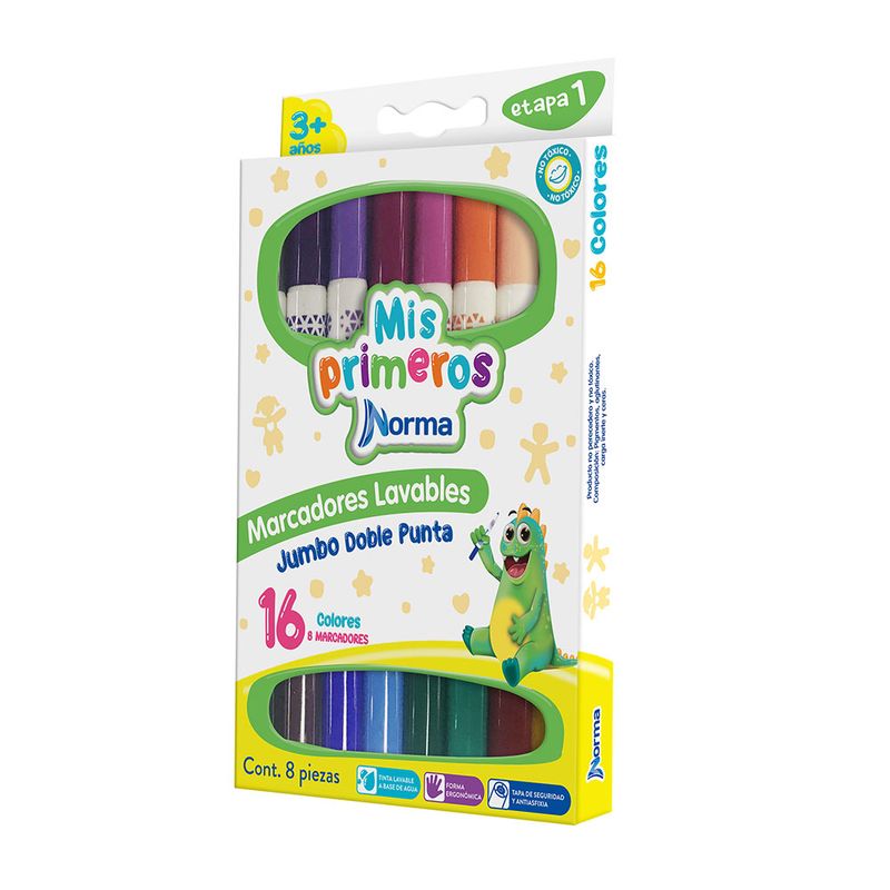 52774 - MARCADOR LAVABLE CORTO JUMBO DOBLE PUNTA C/8 MIS PRIMEROS NORMA