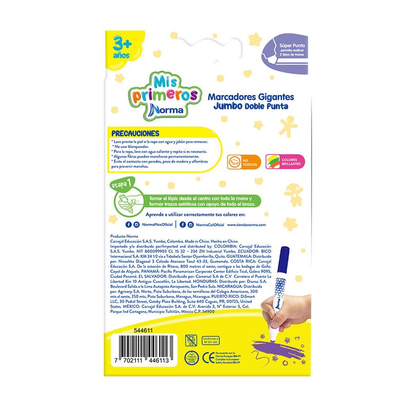 52775 - MARCADOR LAVABLE CORTO JUMBO DOBLE PUNTA C/8 MIS PRIMEROS NORMA