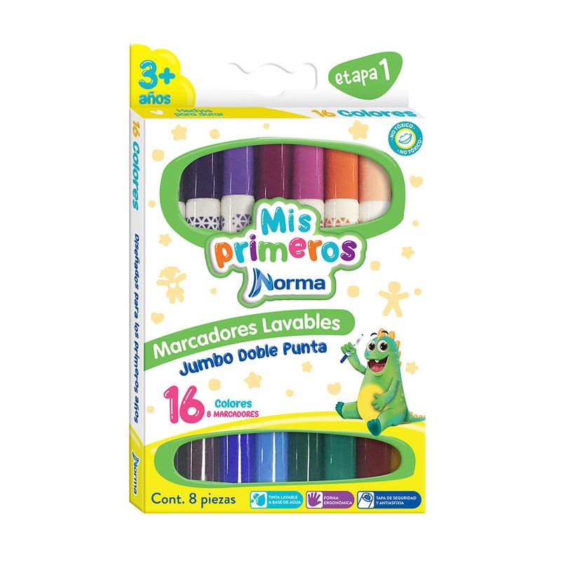 52434 - MARCADOR LAVABLE CORTO JUMBO DOBLE PUNTA C/8 MIS PRIMEROS NORMA