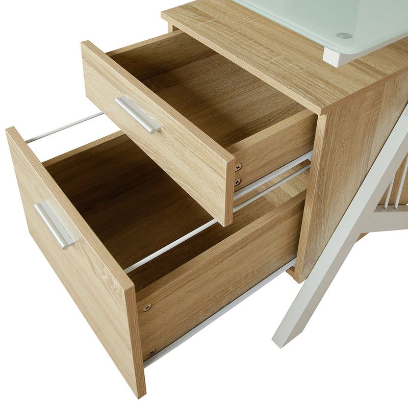 ESCRITORIO BASICO CON CUBIERTA DE CRISTAL BLANCO Y 1 ARCHIVERO COLGANTE MAPLE