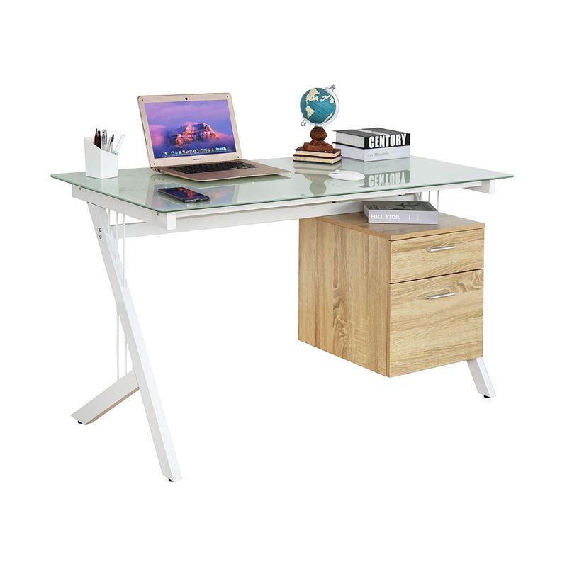 ESCRITORIO BASICO CON CUBIERTA DE CRISTAL BLANCO Y 1 ARCHIVERO COLGANTE MAPLE