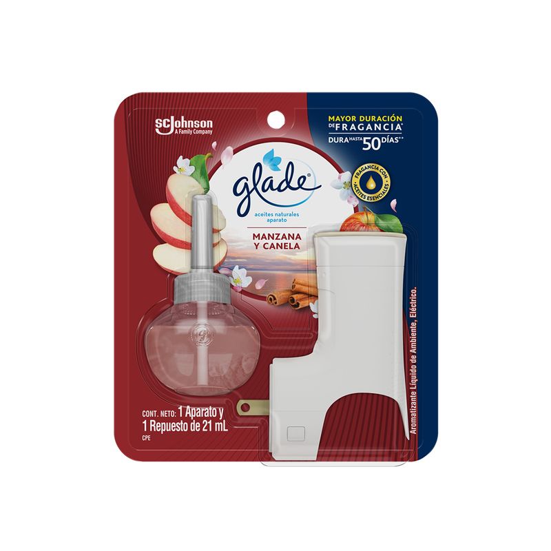 54125 - AROMATIZANTE GLADE ACEITES NATURALES MANZANA CANELA UNIDAD Y REPUESTO 21ML