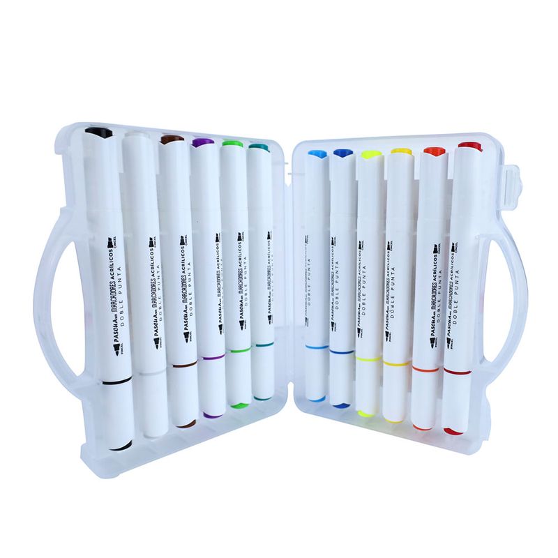 53302 - MARCADOR ACRÍLICO GRUESO DOBLE PUNTA CINCEL/PINCEL C/12 PZAS PASCUA