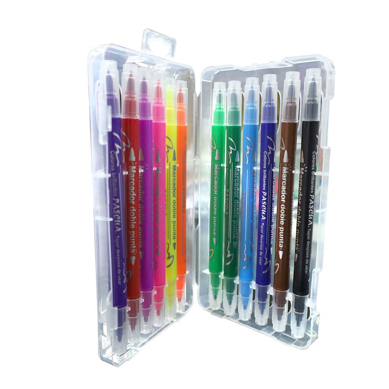 53298 - MARCADOR BASE AGUA DELGADO DOBLE PUNTA CON 12PZAS PASCUA