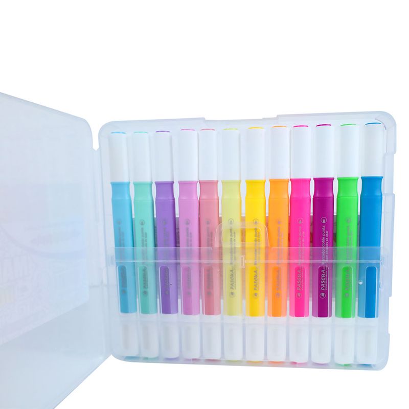 53299 - MARCADOR BASE AGUA DOBLE PUNTA COLORES NEON Y PASTEL 12PZAS PASCUA