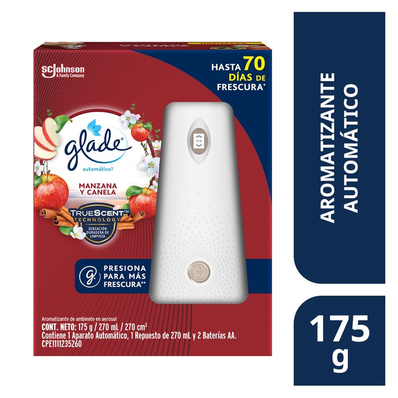 54821 - AROMATIZANTE GLADE APARATO AUTOMATICO CON REPUESTO EN AEROSOL MANZANA CANELA 175 GRS