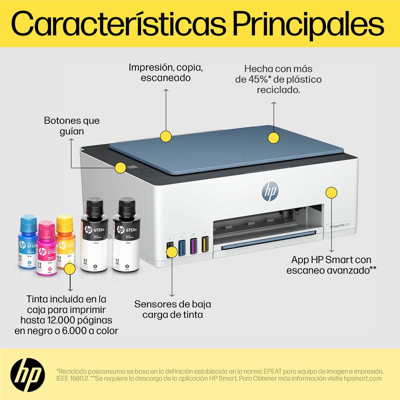 54950 - MULTIFUNCIONAL HP SMART TANK 525 TINTA CONTINUA COLOR USB