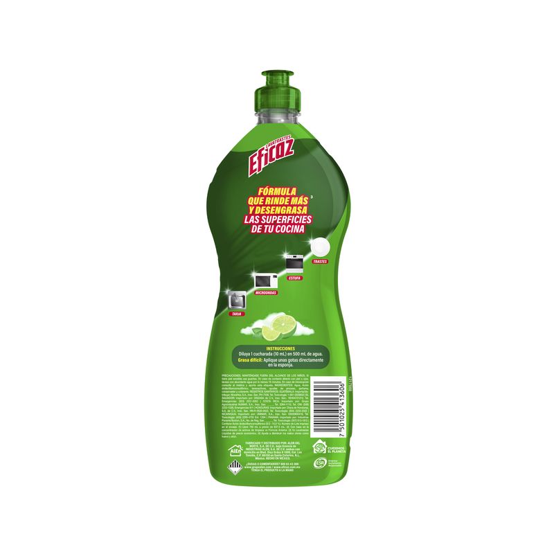 DETERGENTE LIQUIDO LAVATRASTES EFICAZ LIMON 750ML