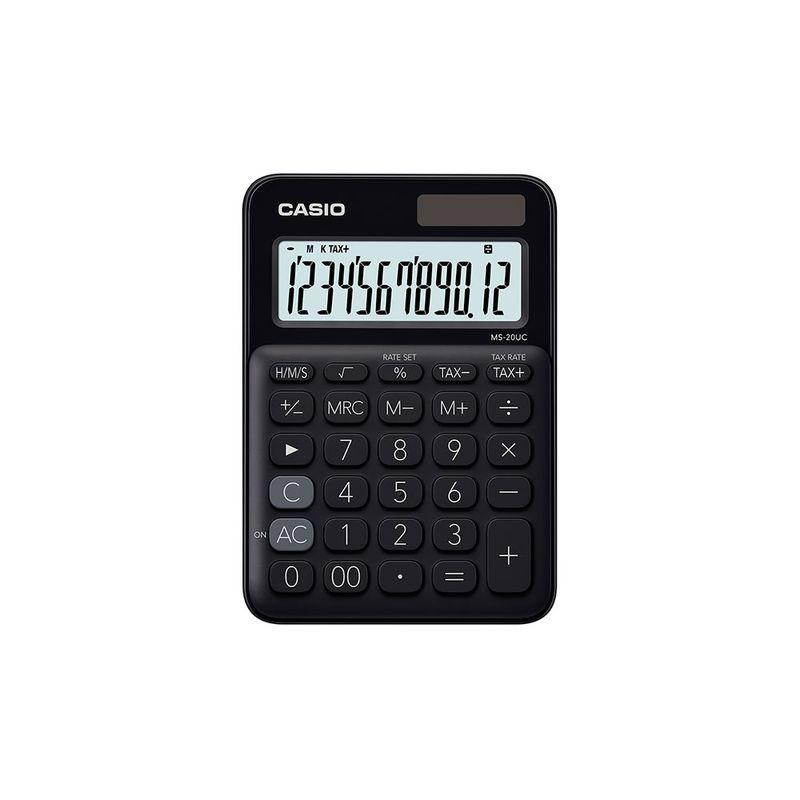 51524 - CALCULADORA ESCRITORIO CASIO MS-20UC-BK-W-DC 12DIG CHICA SOLAR/BATERIA NEGRA