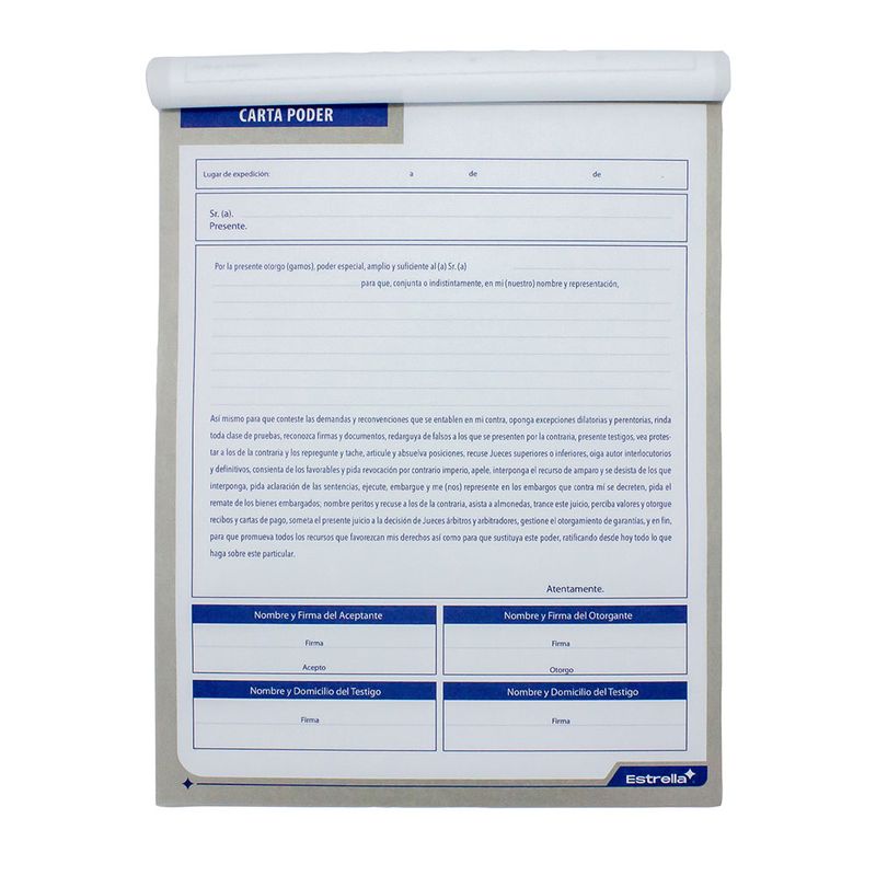 BLOCK CARTA PODER CARTA AZUL C/50HJS
