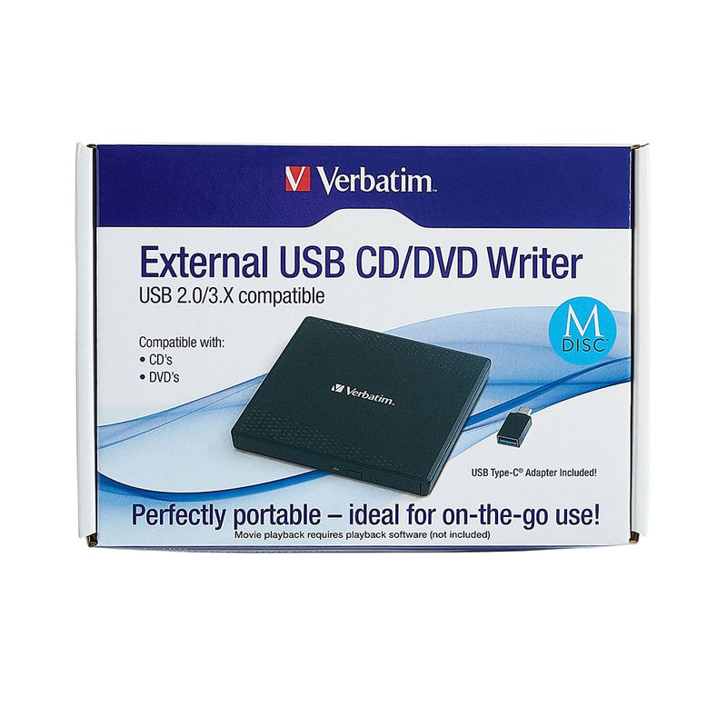 UNIDAD GRABADORA DE CD Y DVD EXTERNA USB VERBATIM, NEGRO