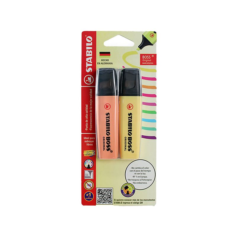 55266 - MARCATEXTOS STABILO BOSS AMARILLO LACTEO/DURAZNO CREMA BTL CON 2