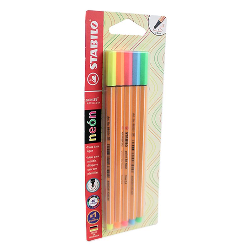 55423 - ROTULADOR ULTRAFINO STABILO POINT 88 COLOR NEON BTL CON 5