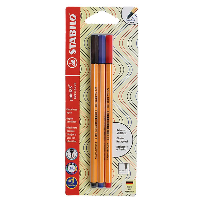 55273 - ROTULADOR ULTRAFINO STABILO POINT 88 COLOR SURTIDO BTL CON 3