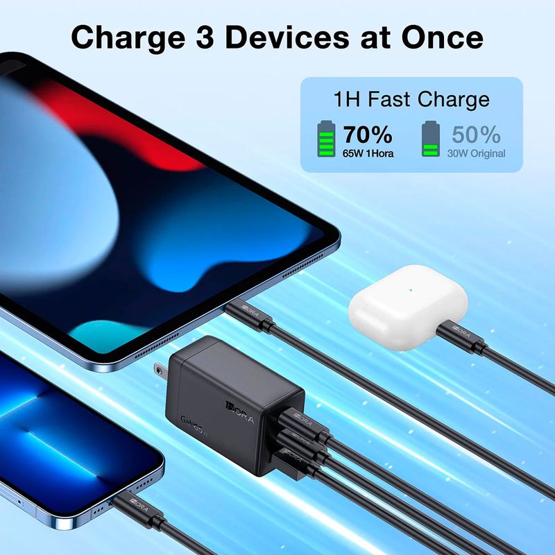 55474 - CARGADOR DE PARED TIPO C USB-A CON CABLE USB-C A USB-C 2M