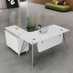 ESCRITORIO DE CRISTAL EN L SOBRE CREDENZA BLANCO 140 MTS