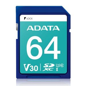 Memoria Sd Adata Sdxc Uhs-I U3, 64 Gb, 100 Mb/S, 60 Mb/S, Azul, Clase 10 Asdx64Gui3V30S-R