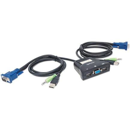9906 - Mini Switch KVM Manhattan 2 Puertos USB 2:1 Cables+Audio Color Negro
