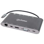33752 - Estación Docking Manhattan USB-C a HDMI/DPmini/SVGA/RJ45/3 5mm Super Velocidad Color Gris