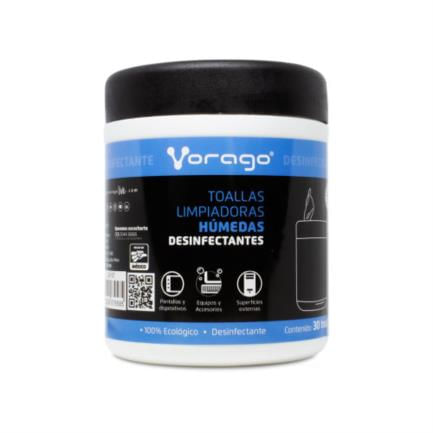 34056 - Toallas Húmedas Vorago CLN-107 Desinfectantes Bote 30 Pzas