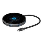 33876 - Docking Manhattan USB-C a HDMI USB-C PD 3xUSB-A Lector Tarjetas con Base Carga Inalámbrica