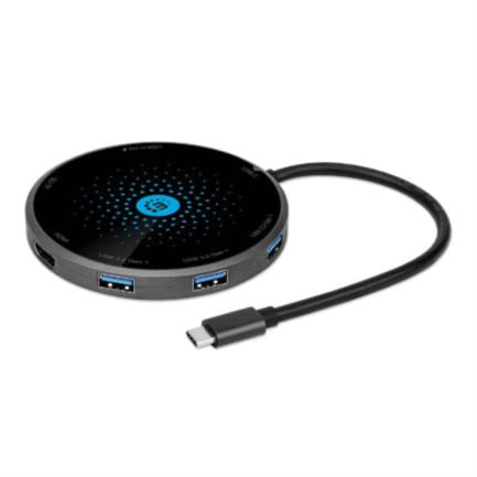 33876 - Docking Manhattan USB-C a HDMI USB-C PD 3xUSB-A Lector Tarjetas con Base Carga Inalámbrica
