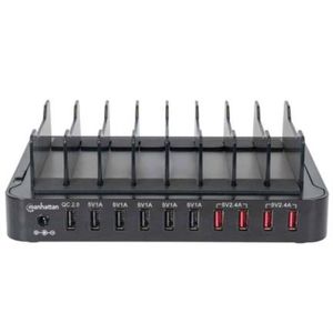 Estación De Carga Manhattan Usb 10 Puertos Carga Rápida Color Negro Mnccagab005