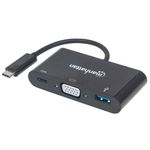 33811 - Convertidor Manhattan Docking USB-C a VGA SuperSpeed Multipuertos Color Negro