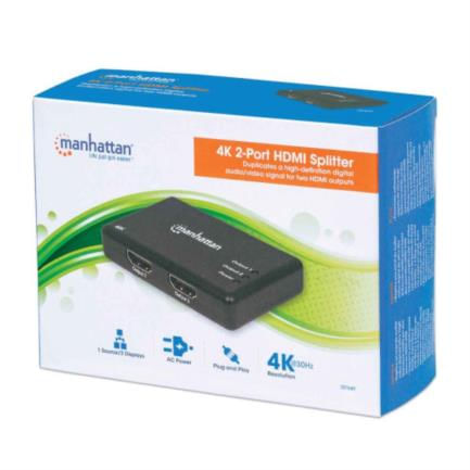 36376 - Video Splitter Manhattan HDMI 2 Puertos UHD TV 4k/30Hz Color Negro