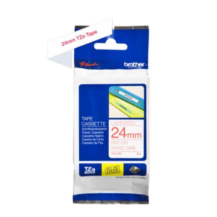 39278 - Cinta Brother Laminada Estándar Texto Rojo sobre Cinta Blanca 24mmx8m