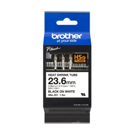 39901 - Cinta Brother HSE251 Termorretráctil Ancho 23 6mm Texto Negro Sobre Fondo Blanco