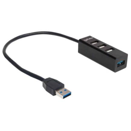 45719 - Hub Manhattan Combo 1 Puerto USB 3 0/3 Puertos USB 2 0 Color Negro