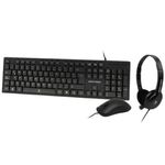47135 - Kit Alámbrico Perfect Choice 3en1 Teclado-Mouse-Diadema para Oficina Color Negro