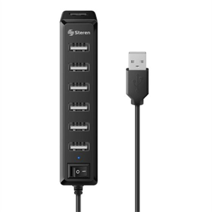 Hub Steren Usb 7 Puertos Con Eliminador De 2A Color Negro Sqcaccac006