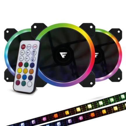 43036 - Kit Ventiladores Game Factor FKG400 3 Fans 12mm RGB 2 Tiras Led Control Remoto